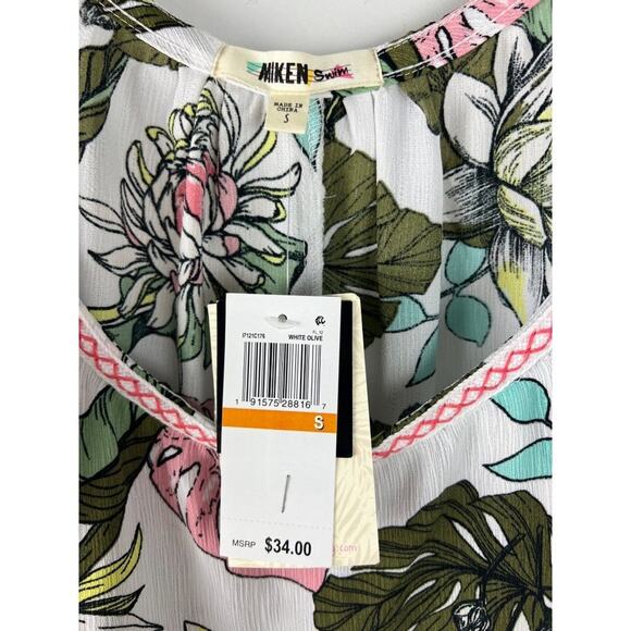 Miken Swim Tropical Floral Tiered Pom Pom Swim Beach Coverup Small - Picture 6 of 8